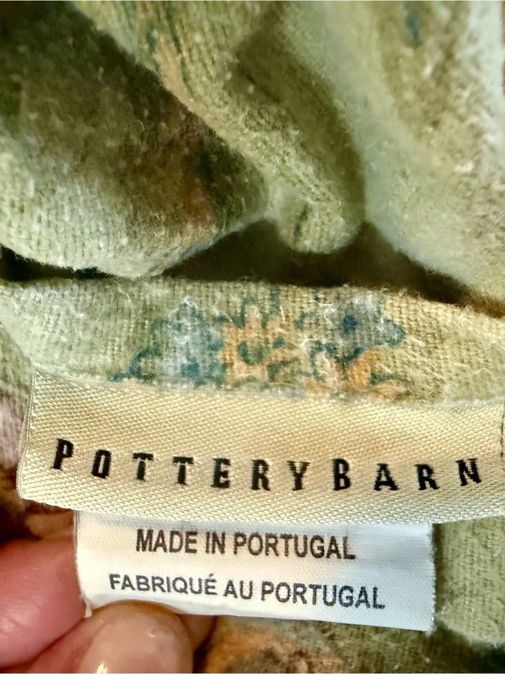 Pottery Barn Sage Green Floral Jacquard Throw Panel